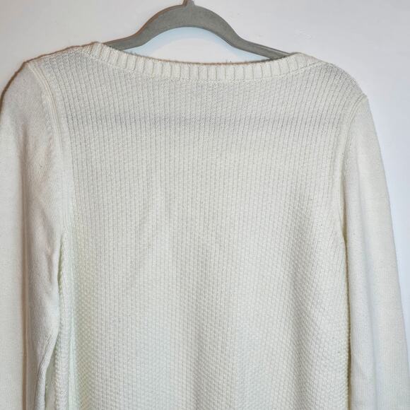 Talbots Women’s Ivory Waffle Knit Pullover Sweater Size M Cotton Blend Crewneck - Picture 8 of 10